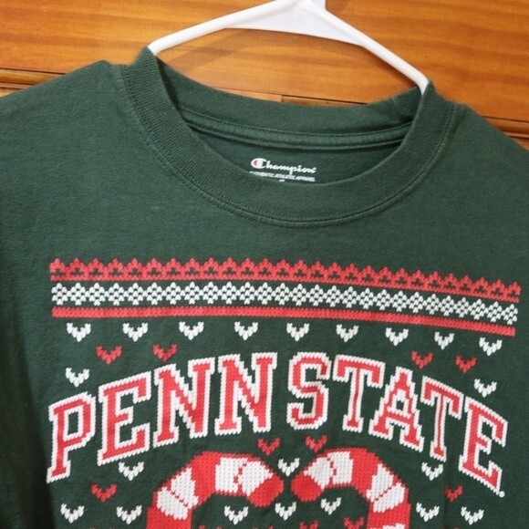 Champion Penn State Green Christmas Candy Cane  Long Sleeve Tshirt Small - Picture 6 of 11